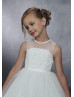 Illusion Neck Beaded Ivory Sparkle Tulle 3D Flowers Flower Girl Dress